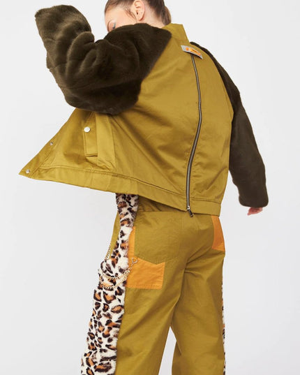 Contrasting Green Faux Fur Bomber Jacket - Jackets & Blazers - Buy Me Fur Ltd
