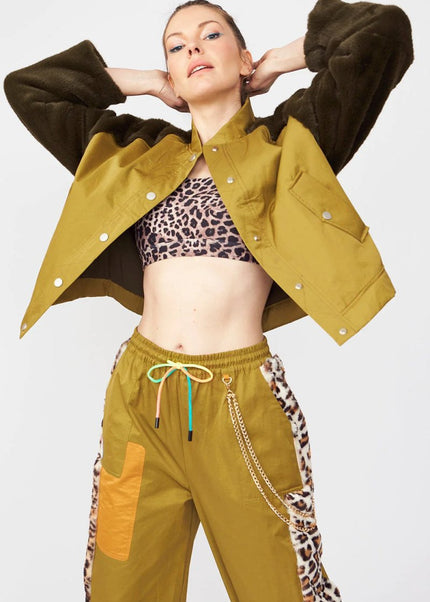 Contrasting Green Faux Fur Bomber Jacket - Jackets & Blazers - Buy Me Fur Ltd