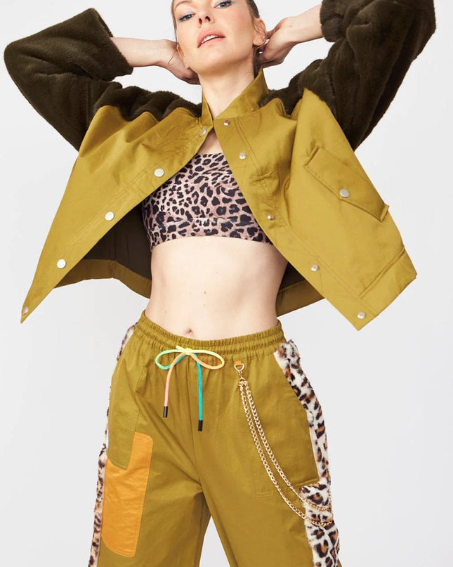 Contrasting Green Faux Fur Bomber Jacket - Jackets & Blazers - Buy Me Fur Ltd