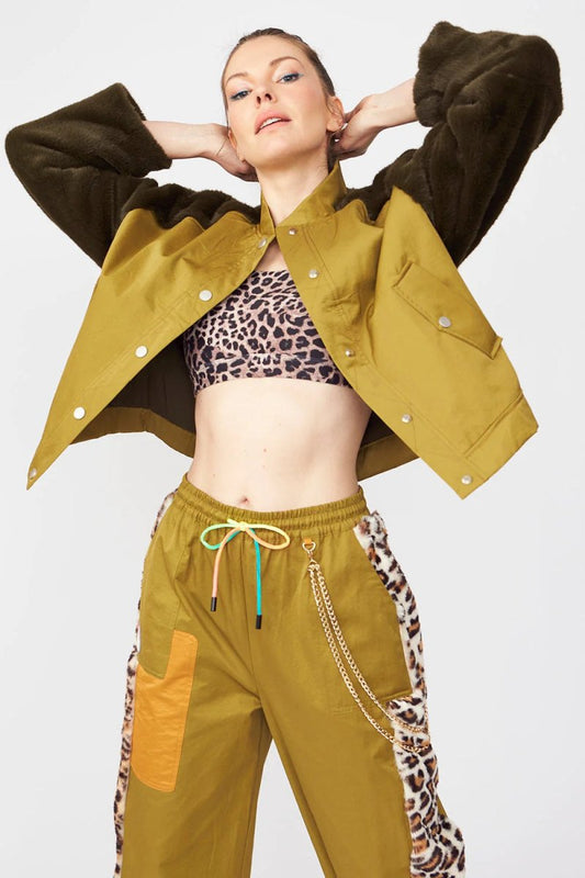 Contrasting Green Faux Fur Bomber Jacket - Jackets & Blazers - Buy Me Fur Ltd