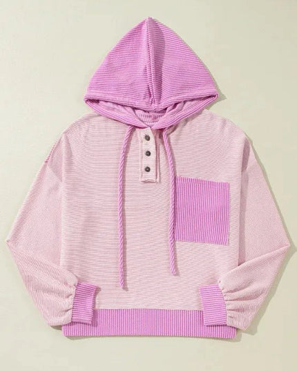 Corded Color Block Drawstring Hoodie - Trendsi