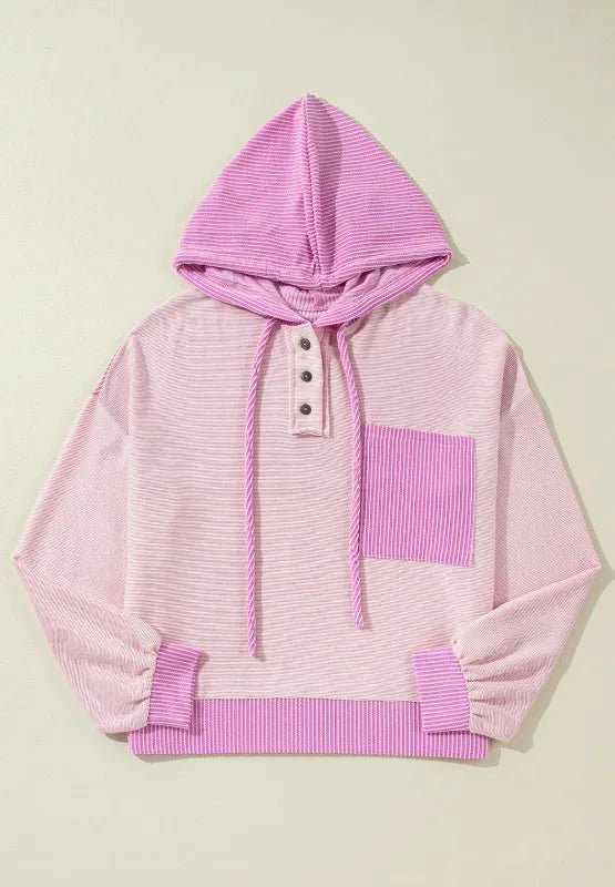 Corded Color Block Drawstring Hoodie - Trendsi