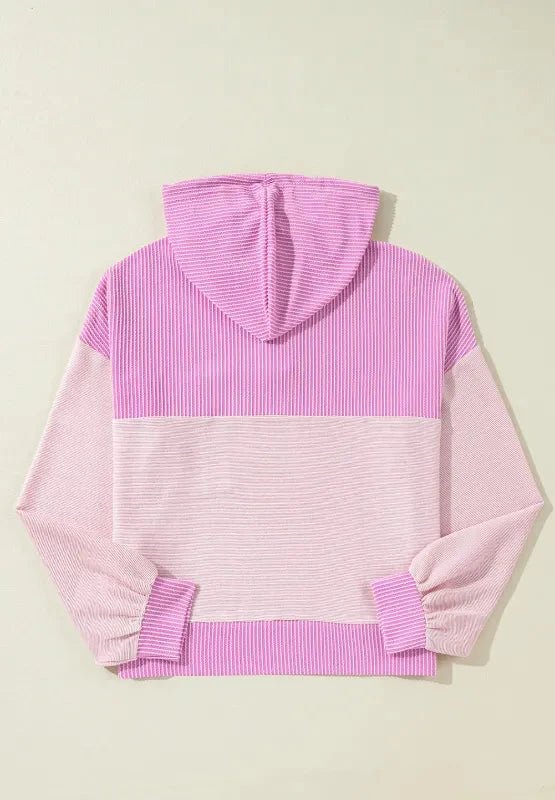 Corded Color Block Drawstring Hoodie - Trendsi