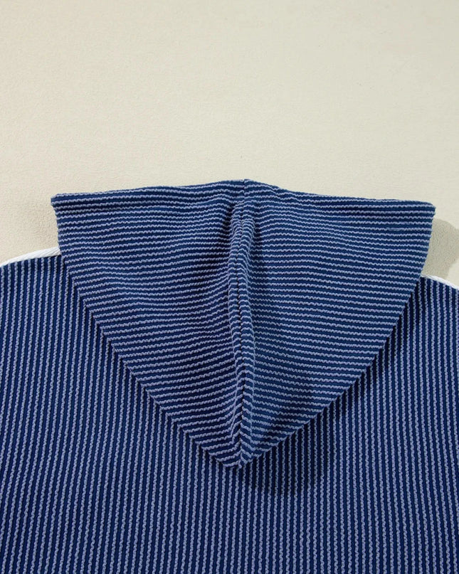 Corded Color Block Drawstring Hoodie - Trendsi