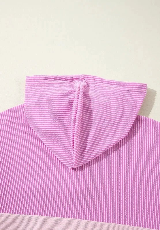 Corded Color Block Drawstring Hoodie - Trendsi