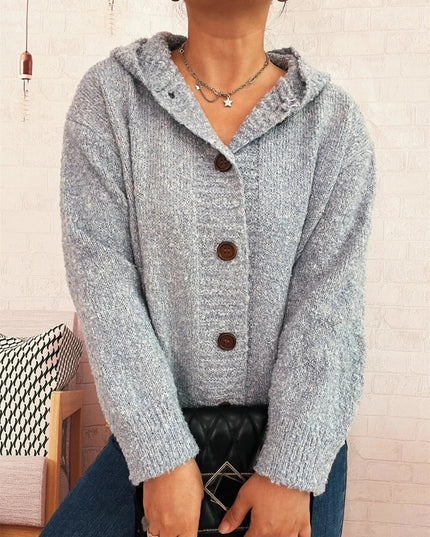 Cozy Button - Up Hooded Cardigan - Trendsi