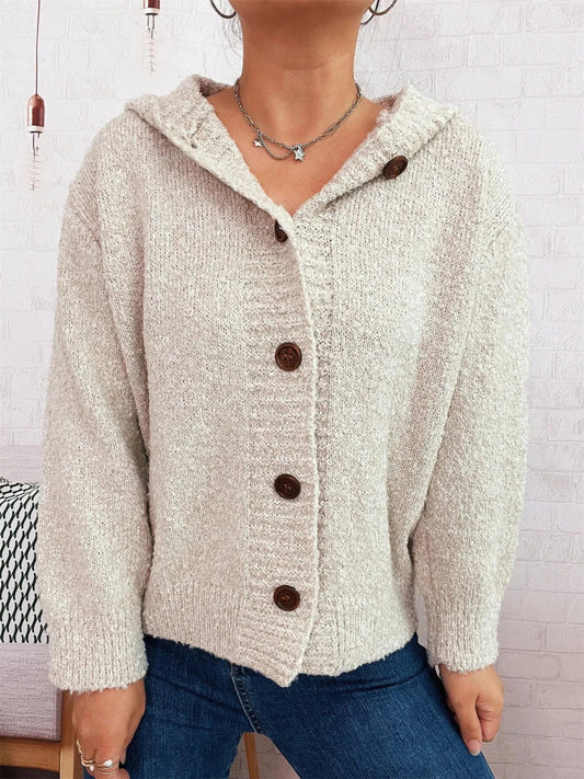 Cozy Button - Up Hooded Cardigan - Trendsi
