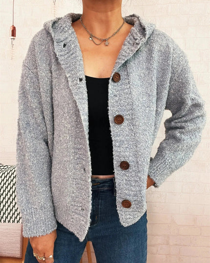 Cozy Button - Up Hooded Cardigan - Trendsi