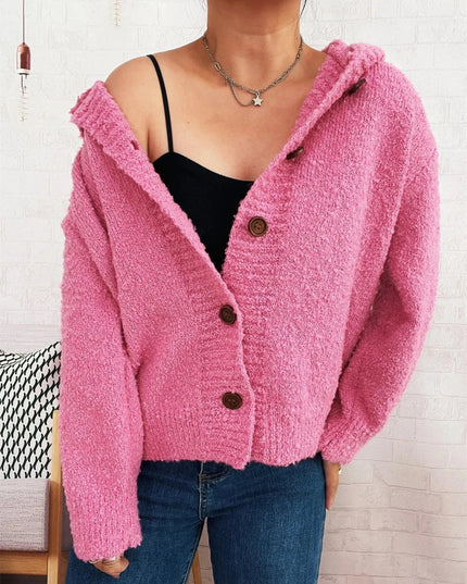 Cozy Button - Up Hooded Cardigan - Trendsi
