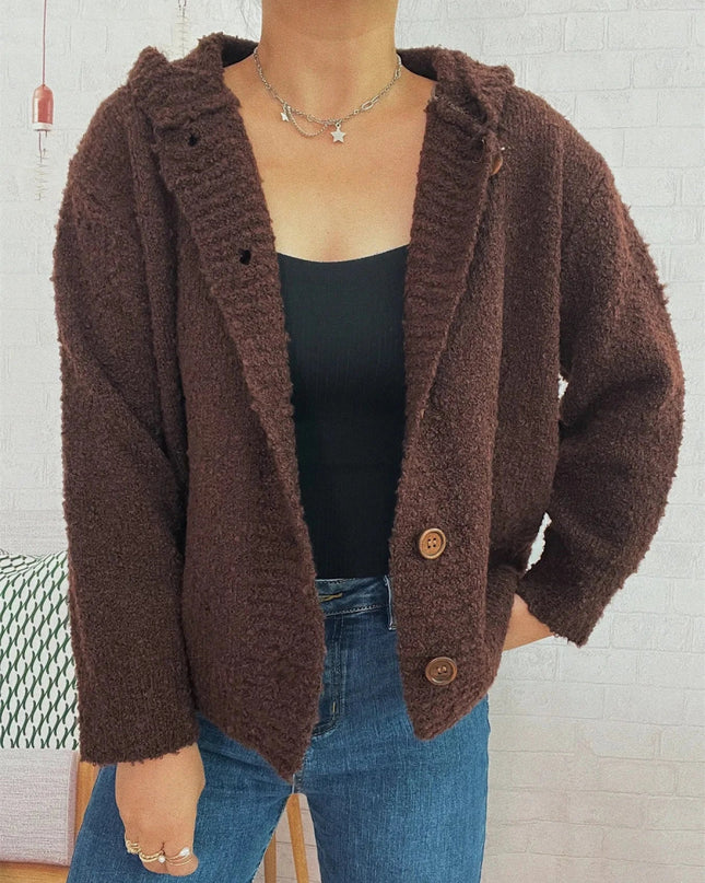 Cozy Button - Up Hooded Cardigan - Trendsi