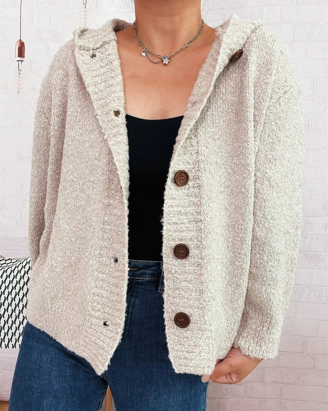 Cozy Button - Up Hooded Cardigan - Trendsi