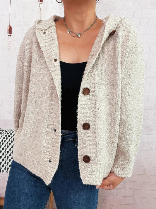 Cozy Button - Up Hooded Cardigan - Trendsi