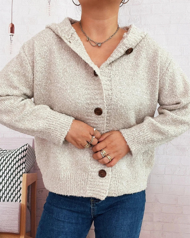 Cozy Button - Up Hooded Cardigan - Trendsi