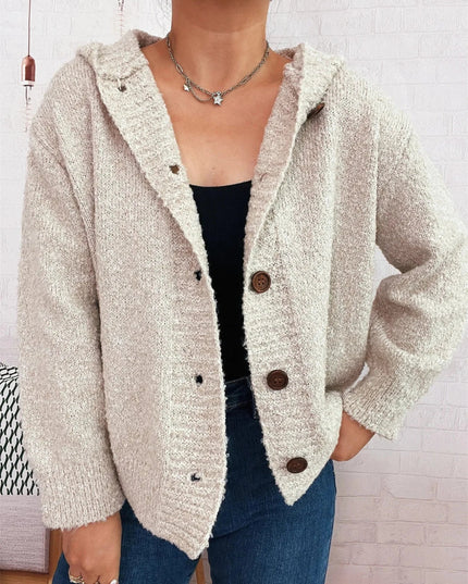 Cozy Button - Up Hooded Cardigan - Trendsi