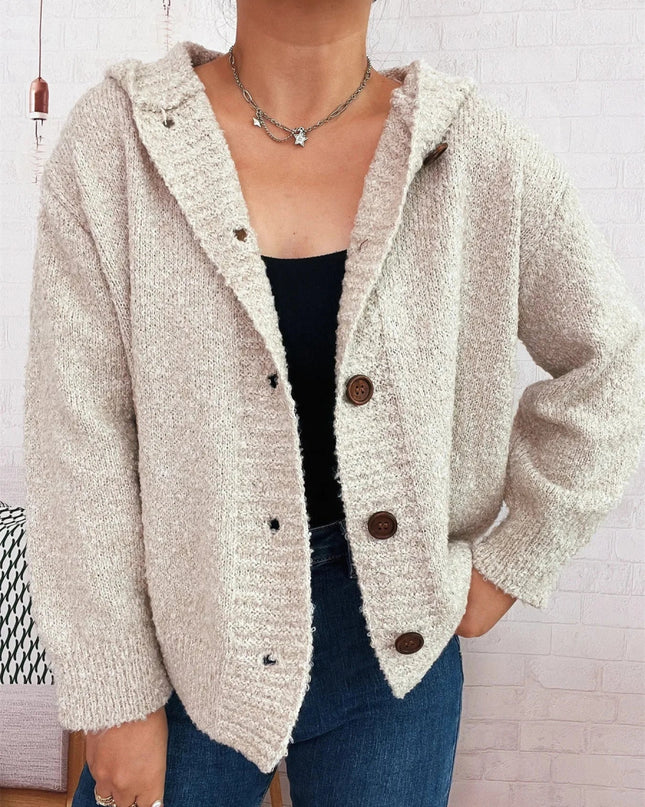 Cozy Button - Up Hooded Cardigan - Trendsi