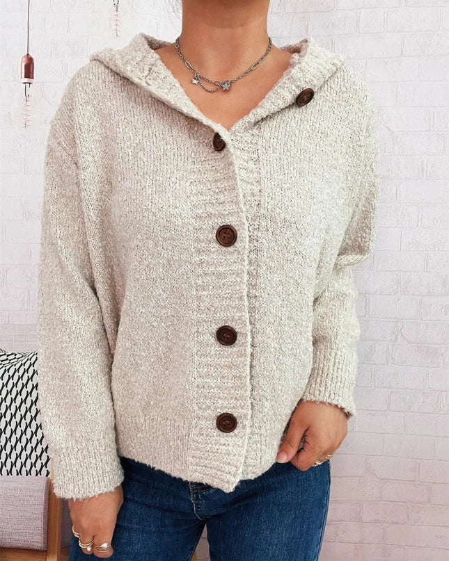 Cozy Button - Up Hooded Cardigan - Trendsi