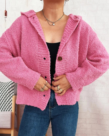 Cozy Button - Up Hooded Cardigan - Trendsi