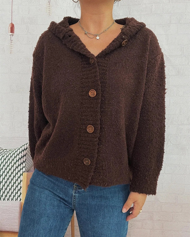 Cozy Button - Up Hooded Cardigan - Trendsi