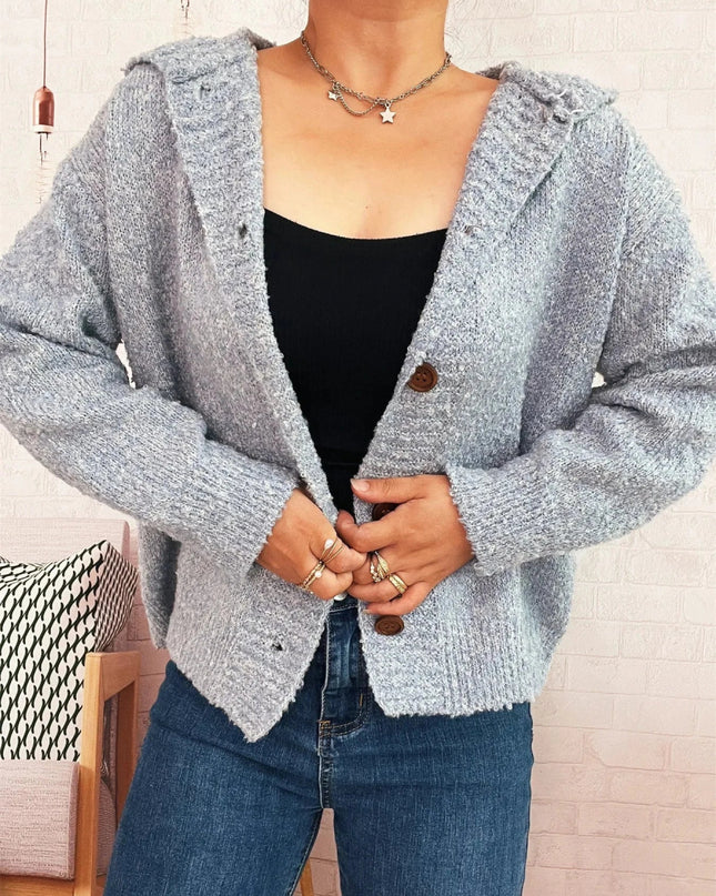 Cozy Button - Up Hooded Cardigan - Trendsi