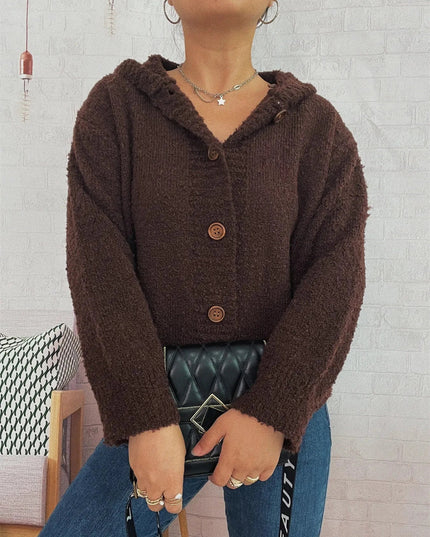 Cozy Button - Up Hooded Cardigan - Trendsi