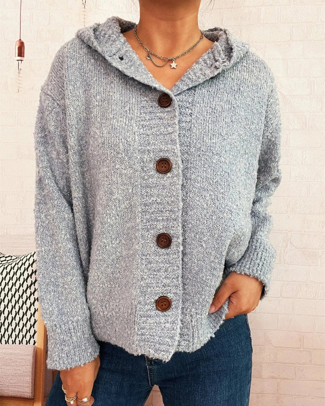 Cozy Button - Up Hooded Cardigan - Trendsi