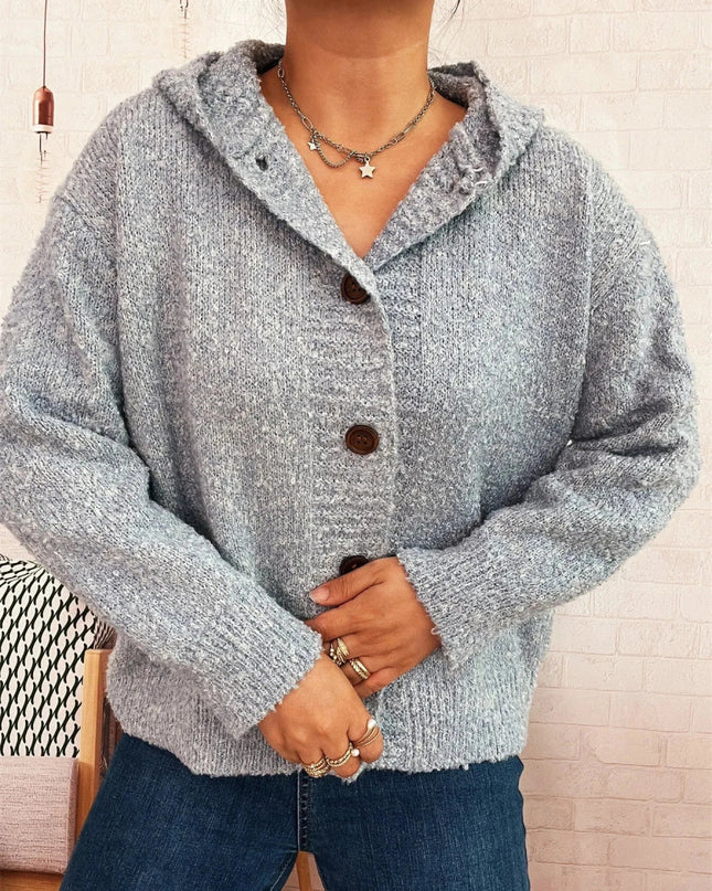 Cozy Button - Up Hooded Cardigan - Trendsi
