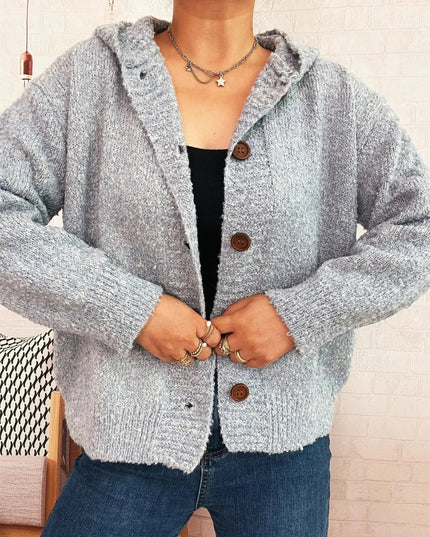 Cozy Button - Up Hooded Cardigan - Trendsi