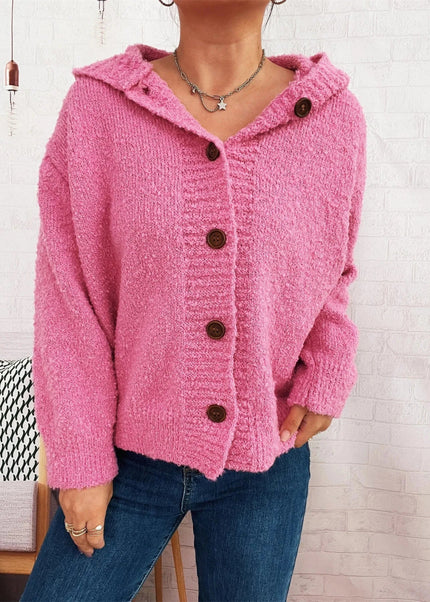 Cozy Button - Up Hooded Cardigan - Trendsi