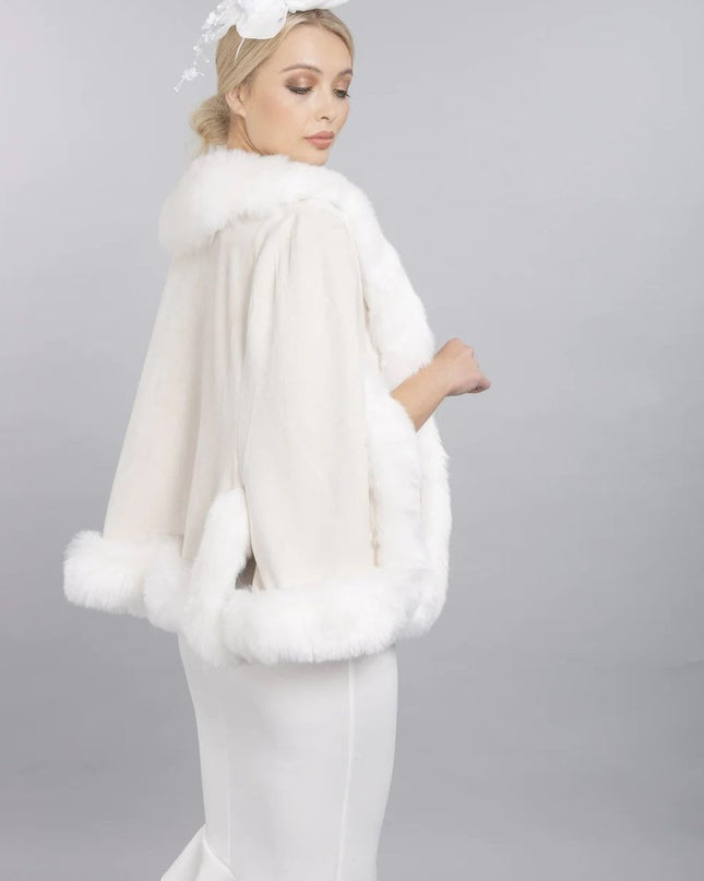 Cream Faux Fur & Suede Cape Jacket - Cozy Winter Outerwear - Jackets & Blazers - Buy Me Fur Ltd