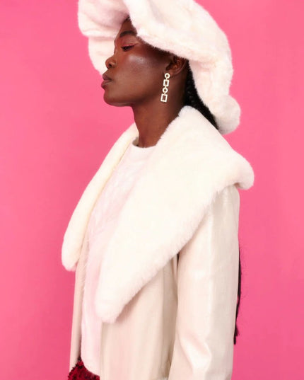 Cream Faux Leather Jacket with Detachable Faux Fur Cuffs and Collar - Faux Leather Coats - Buy Me Fur Ltd