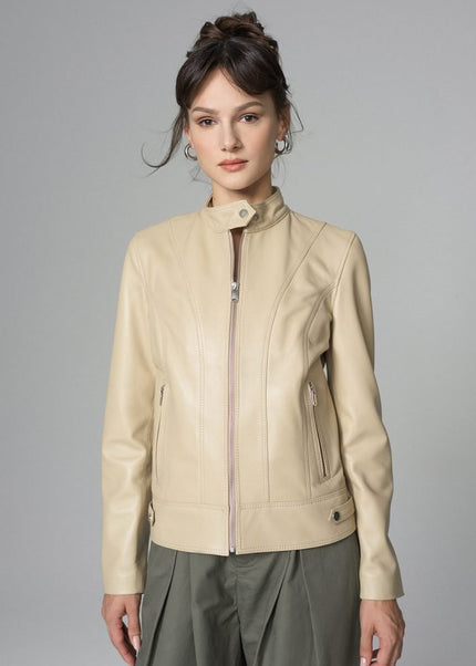 Cream Genuine Leather﻿ Jacket - Leather Jackets - Buy Me Fur Ltd