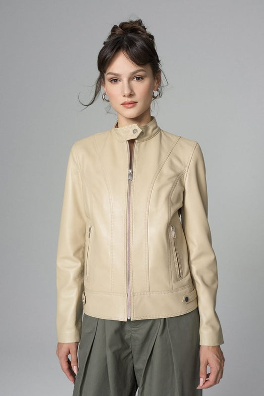Cream Genuine Leather Jacket