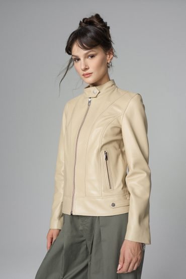 Cream Genuine Leather﻿ Jacket - Leather Jackets - Buy Me Fur Ltd