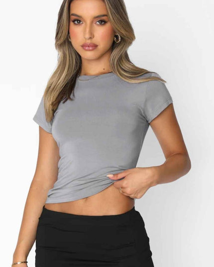 Crewneck Short Sleeve Tee - Trendsi