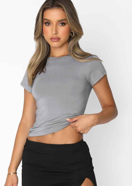 Crewneck Short Sleeve Tee - Trendsi