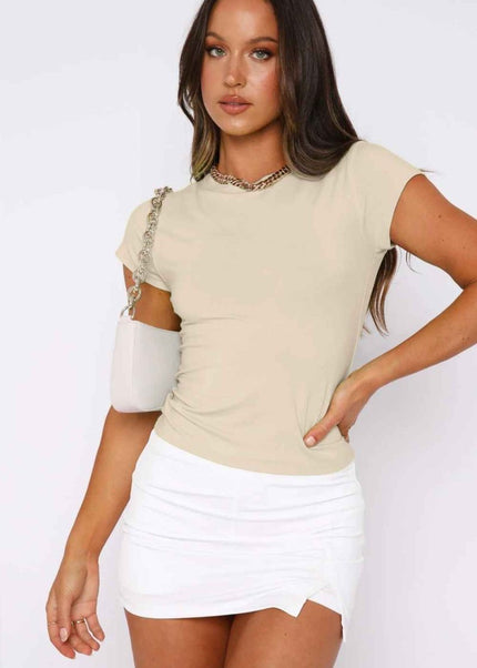 Crewneck Short Sleeve Tee - Trendsi