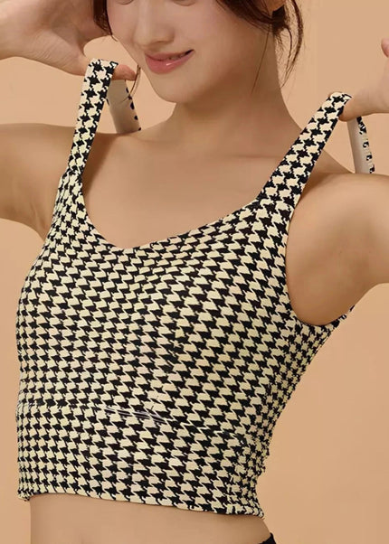 Crisscross Back Houndstooth Active Bra - Trendsi
