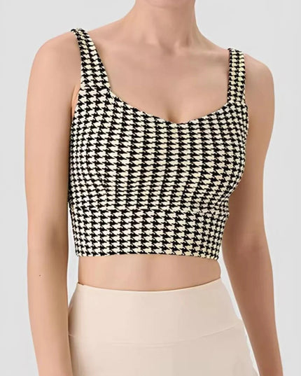 Crisscross Back Houndstooth Active Bra - Trendsi