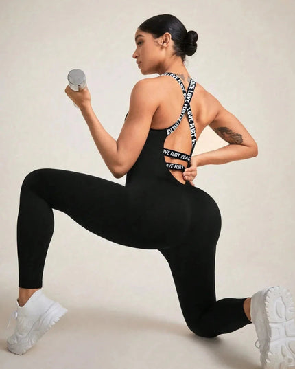 Crisscross Back Sleeveless Active Jumpsuit - Trendsi