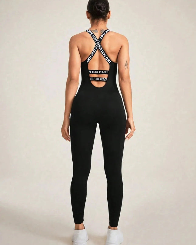 Crisscross Back Sleeveless Active Jumpsuit - Trendsi