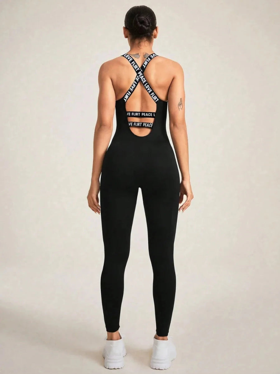 Crisscross Back Sleeveless Active Jumpsuit - Trendsi