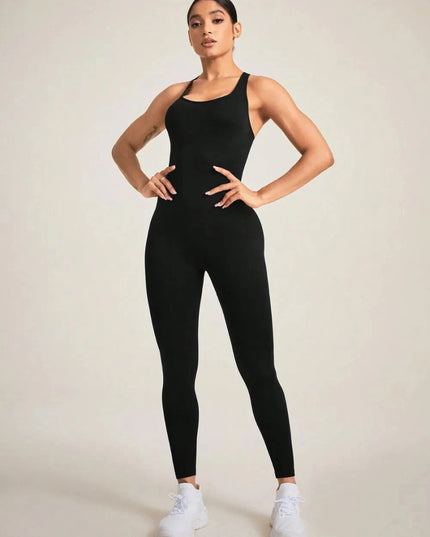 Crisscross Back Sleeveless Active Jumpsuit - Trendsi
