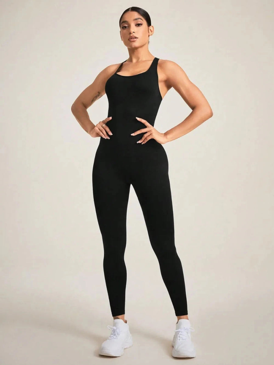Crisscross Back Sleeveless Active Jumpsuit - Trendsi