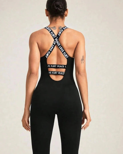 Crisscross Back Sleeveless Active Jumpsuit - Trendsi