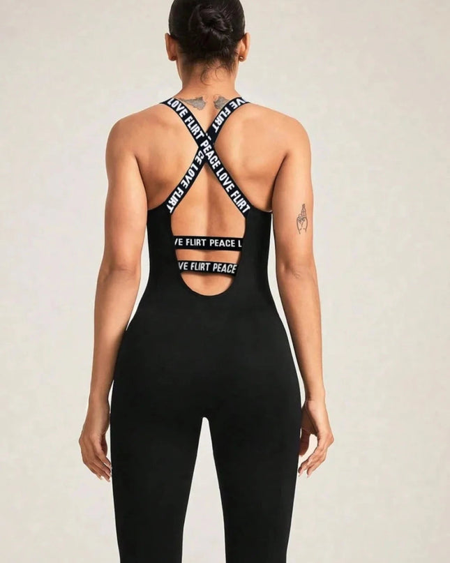 Crisscross Back Sleeveless Active Jumpsuit - Trendsi