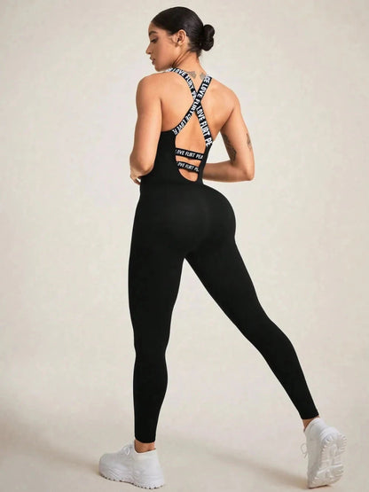 Crisscross Back Sleeveless Active Jumpsuit - Trendsi