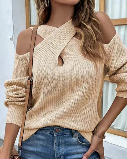 Crisscross Cold - Shoulder Sweater - Trendsi