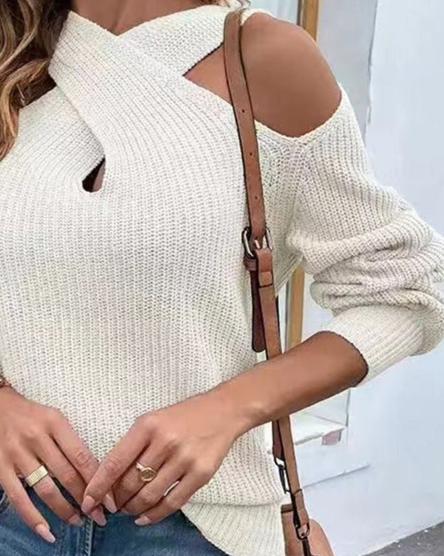 Crisscross Cold - Shoulder Sweater - Trendsi