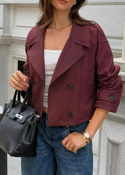 Cropped Double - Breasted Raglan Sleeve Jacket - Trendsi