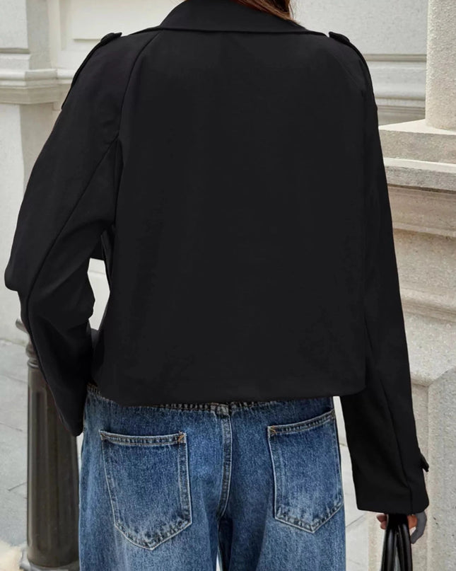 Cropped Double - Breasted Raglan Sleeve Jacket - Trendsi